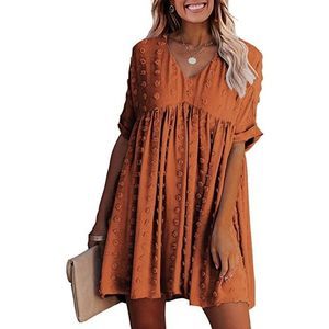 Burnt Orange Swiss Dot Casual Mini Dress